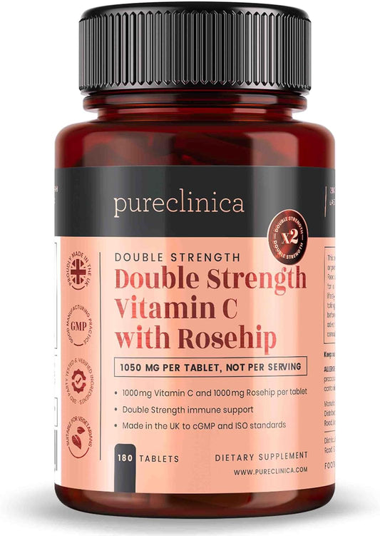 High Strength Vitamin C & Rosehip Tablets - 2000mg (1000mg VIT C & 1000mg Rosehip Extract) x 180 - 6 Month Supply
