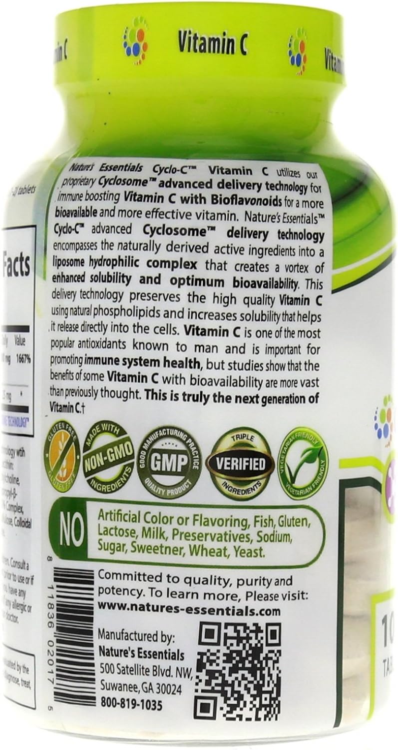 High Strength Vitamin C Supplement with Cyclo-C 1000mg | Enhanced with Bioflavonoids and Cyclodextrin | Liposomal Delivery for Maximum Absorption | Non-GMO, Gluten Free, Vegetarian | 200 Tablets
