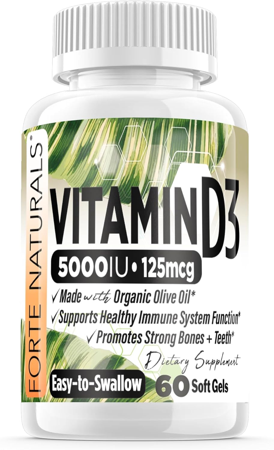High Strength Vitamin D3 5000 IU Soft Gels with Organic Olive Oil for Sensitive Stomachs - USA Made Supplement for Women & Men