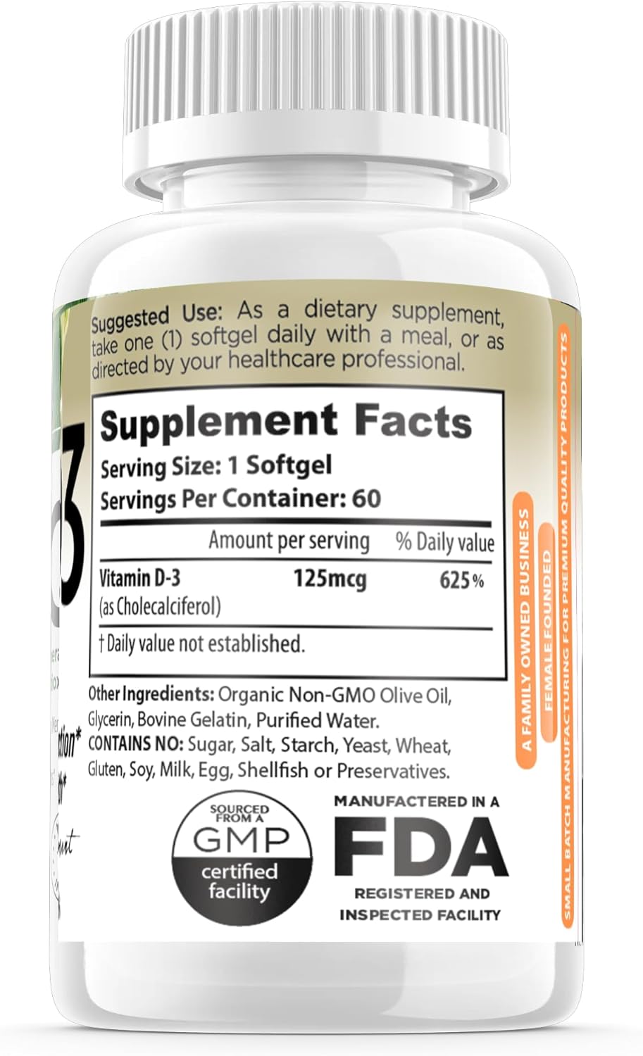 High Strength Vitamin D3 5000 IU Soft Gels with Organic Olive Oil for Sensitive Stomachs - USA Made Supplement for Women & Men