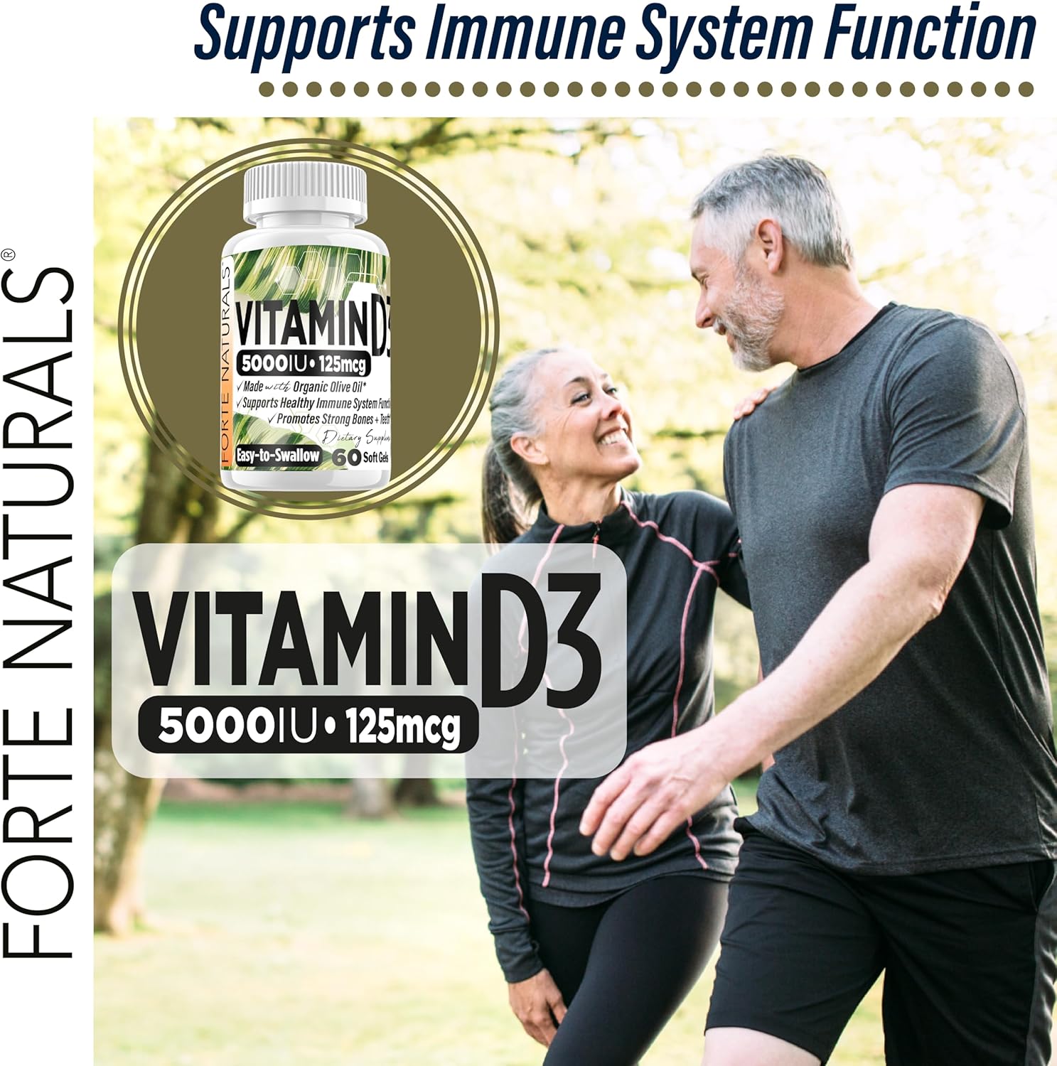 High Strength Vitamin D3 5000 IU Soft Gels with Organic Olive Oil for Sensitive Stomachs - USA Made Supplement for Women & Men