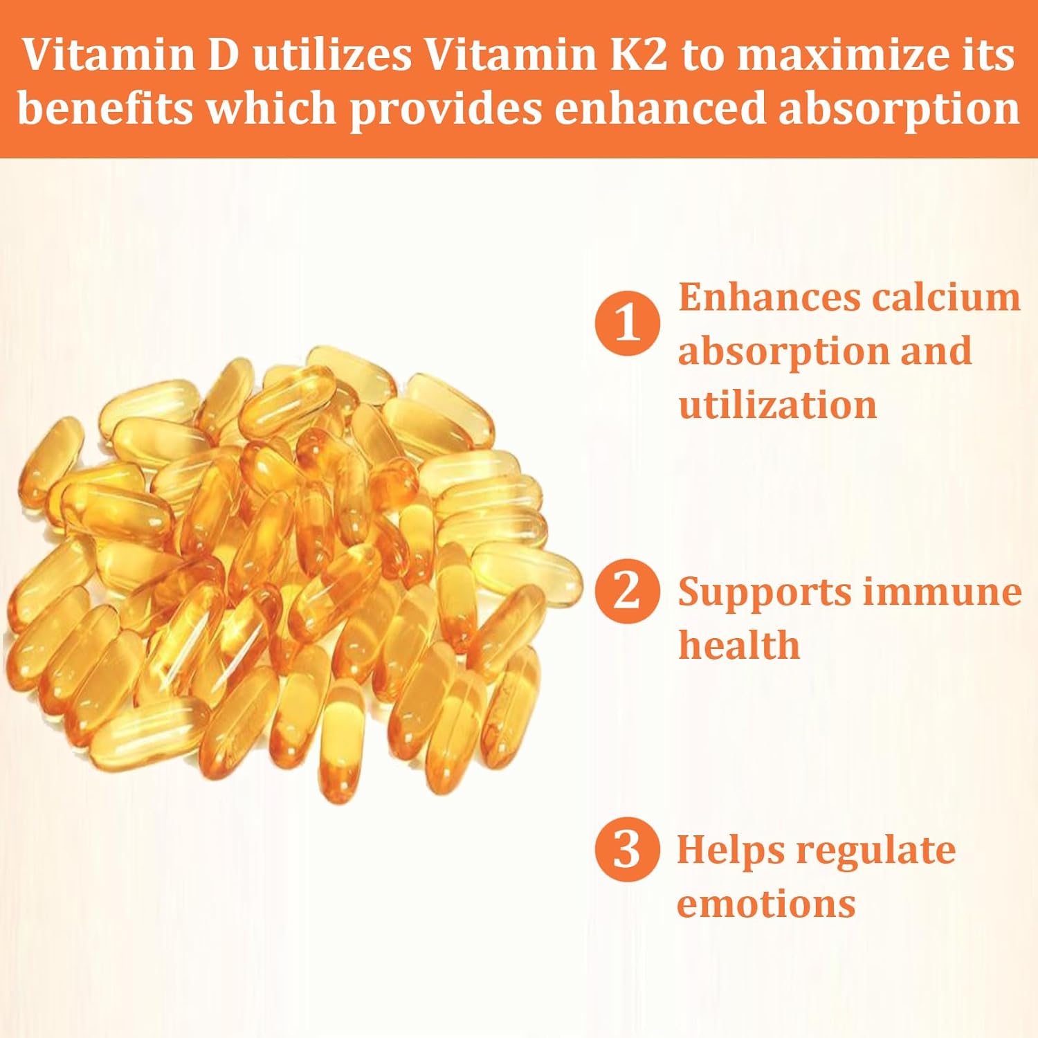 High Strength Vitamin D3 K2 Supplement – 10000 IU D3 + 200 MCG K2, Coconut Oil Softgel for Vitamin D3 K2 Replenishment