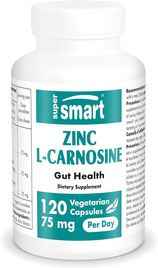 High Strength Zinc L-Carnosine 75mg Daily - Digestive Support Supplement | Non-GMO & Gluten-Free - 120 Veg Caps