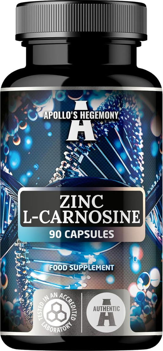 High Strength Zinc L-Carnosine Capsules - 90 Vegan Capsules, 3 Months Supply - Zinc Supplement with Beta-Alanine - Apollo's Hegemony