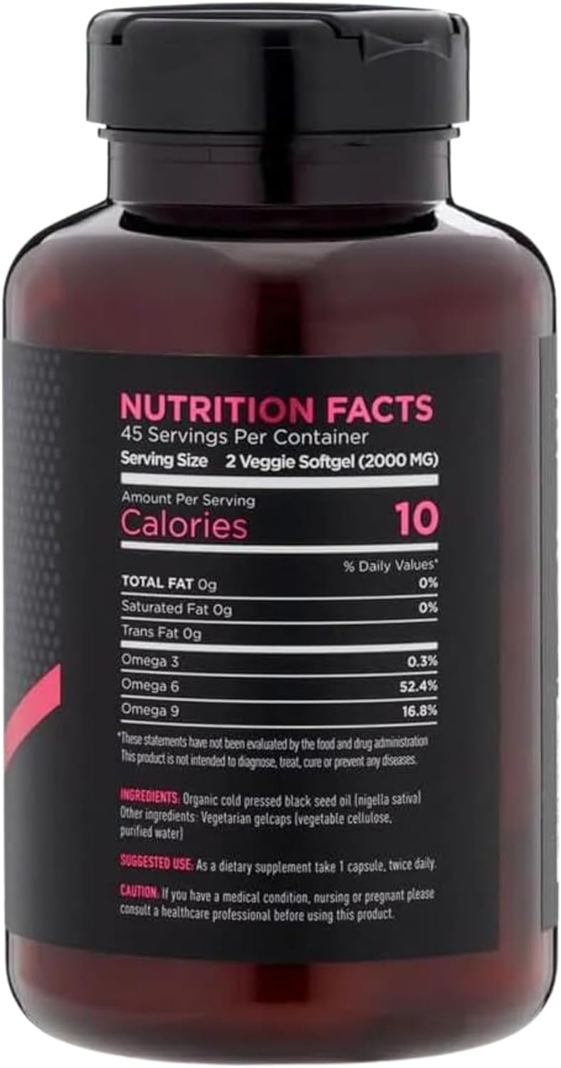 High Thymoquinone Black Seed Oil Softgel Capsules - Cold-Pressed 2000mg, 100% Turkish Nigella Sativa Seed Oil, 90 Vegan Softgels