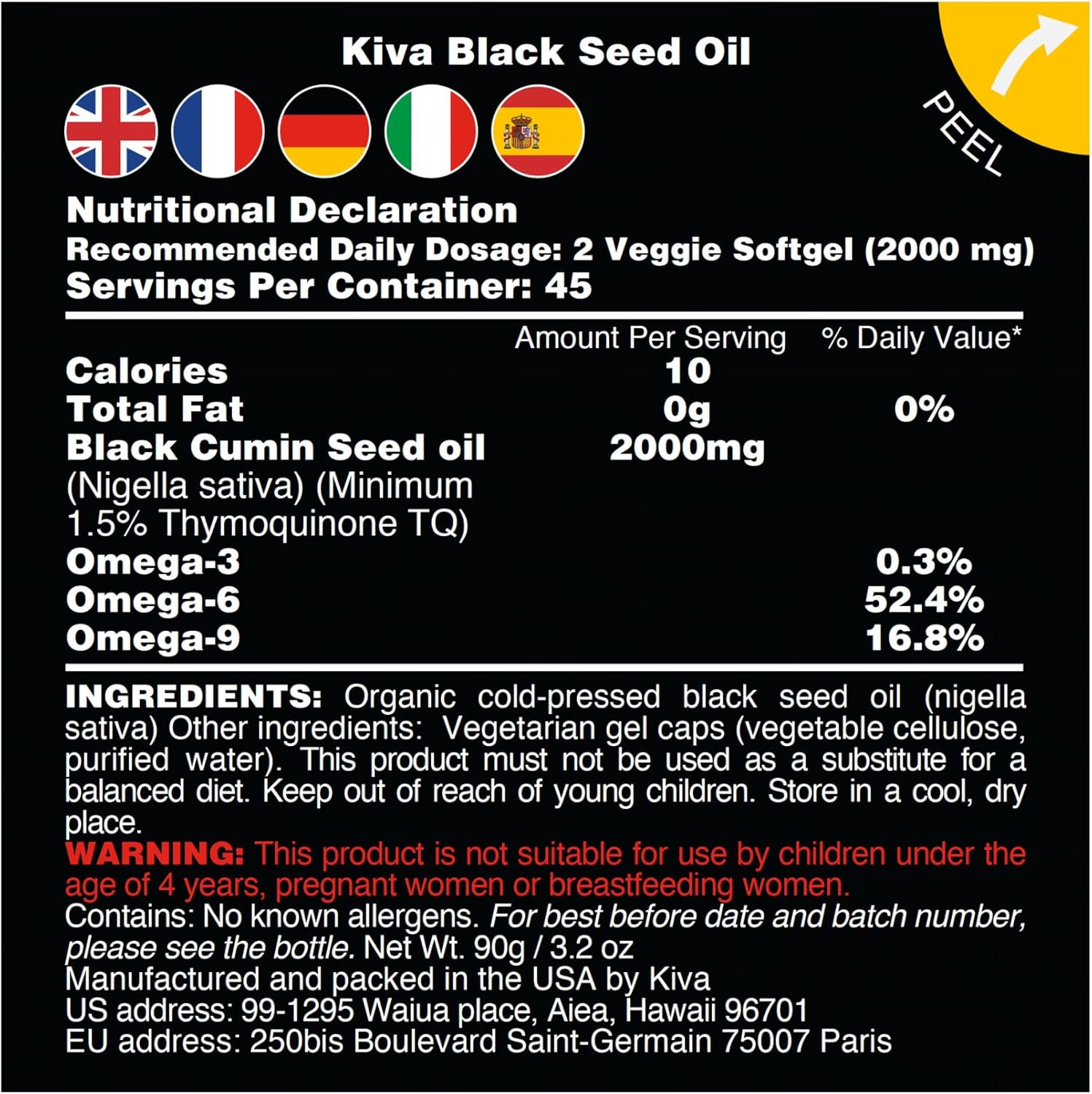 High Thymoquinone Black Seed Oil Softgel Capsules - Cold-Pressed 2000mg, 100% Turkish Nigella Sativa Seed Oil, 90 Vegan Softgels