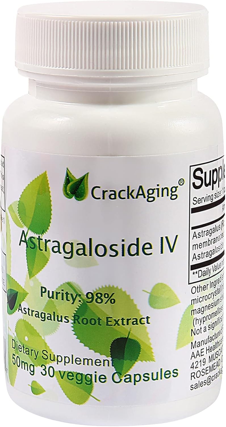 Highly Absorbable Astragaloside IV 98% 50mg Capsules - Anti-Aging Telomere Support - Astragalus Root Supplement