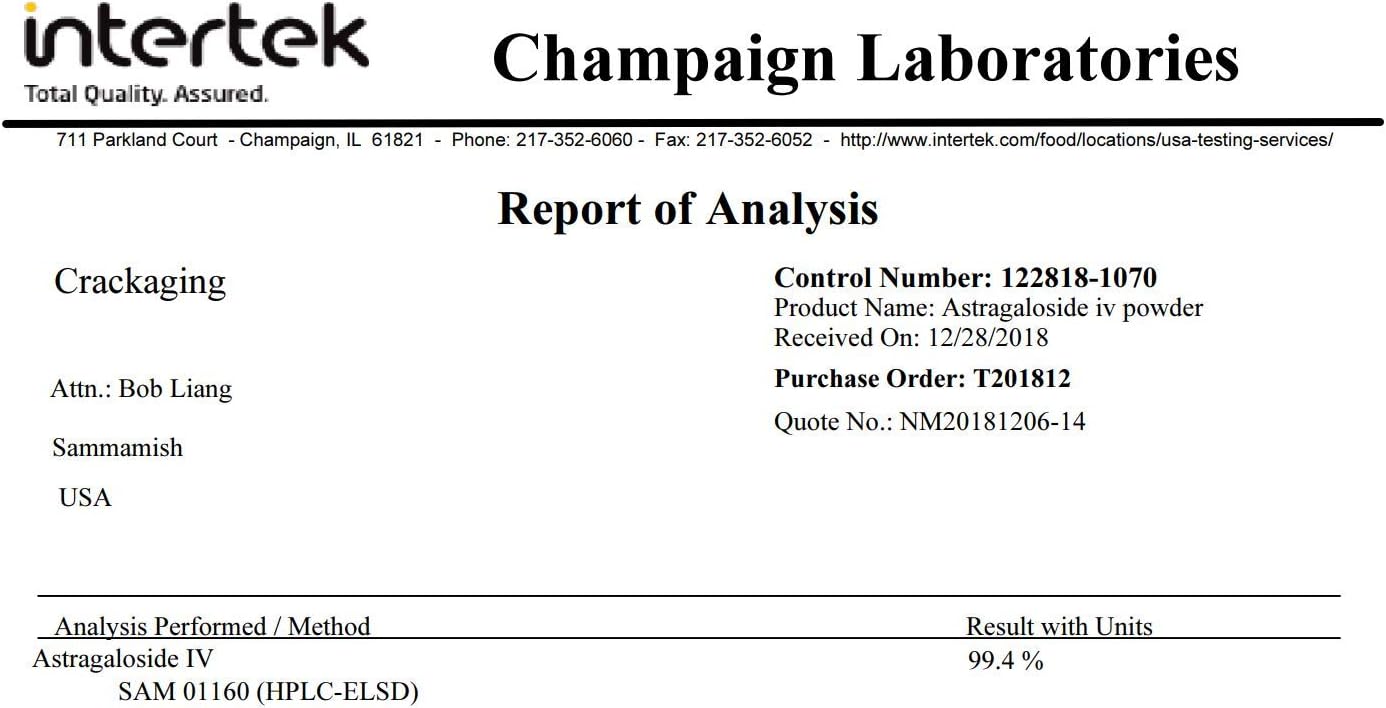 Highly Absorbable Astragaloside IV 98% 50mg Capsules - Anti-Aging Telomere Support - Astragalus Root Supplement
