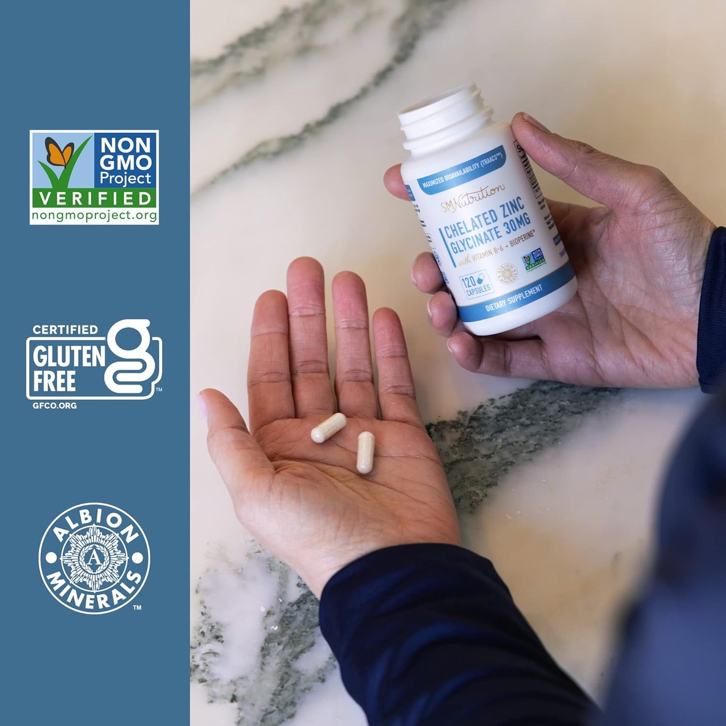 Highly-Absorbable Chelated Zinc Glycinate Supplements with Vitamin B6 - Immune Support, Acne & Metabolism - Non-GMO, Gluten-Free - 120 Capsules