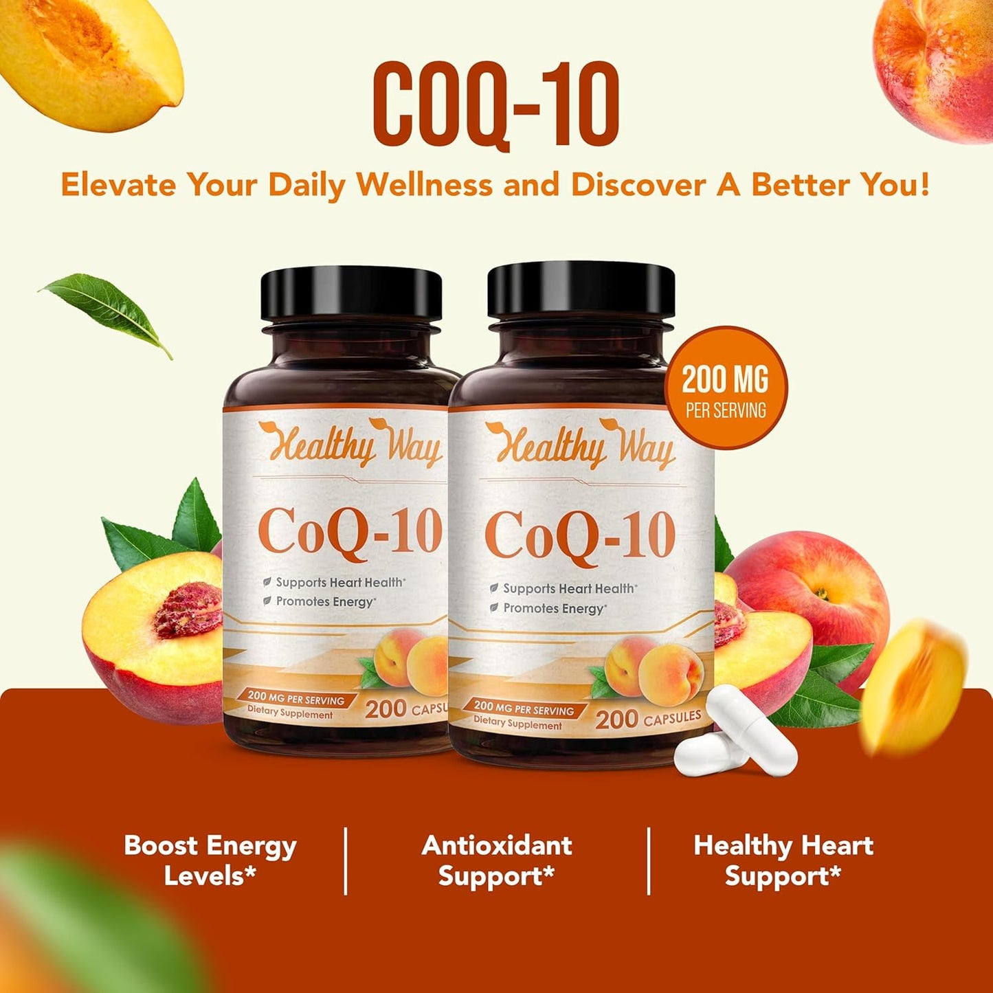 Highly Absorbable CoQ10 Supplement for Heart Health and Energy Support - 200mg Coenzyme Q10 Capsules - Antioxidant Formula - Non-GMO - 400 Servings