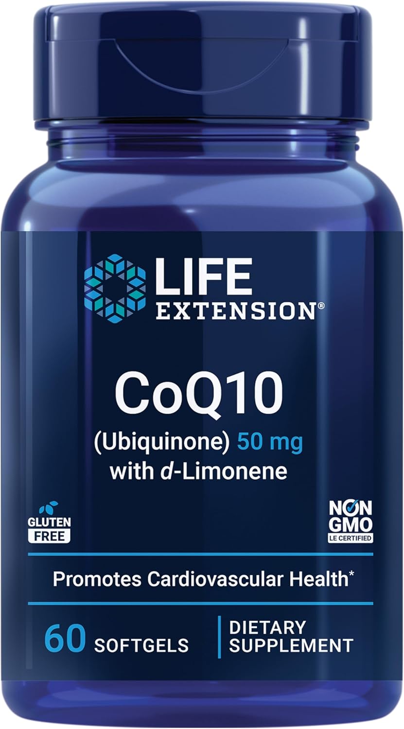 Highly Absorbable CoQ10 Supplement with d-Limonene for Heart Health and Energy Support - 50mg, 60 Softgels, Non-GMO, Gluten-Free
