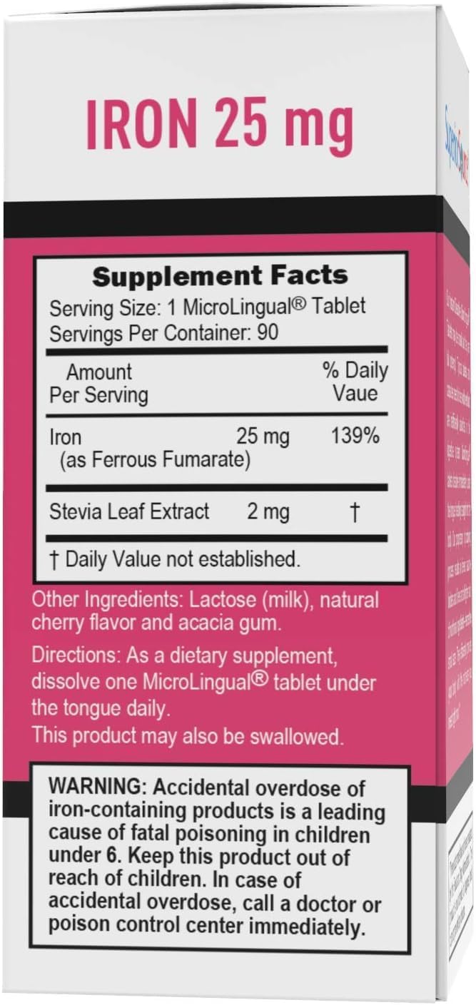 Highly Absorbable Iron Supplement for Women - 25 mg Under the Tongue Tablets, 90 Count, Supports Red Blood Cell Formation, Non-GMO