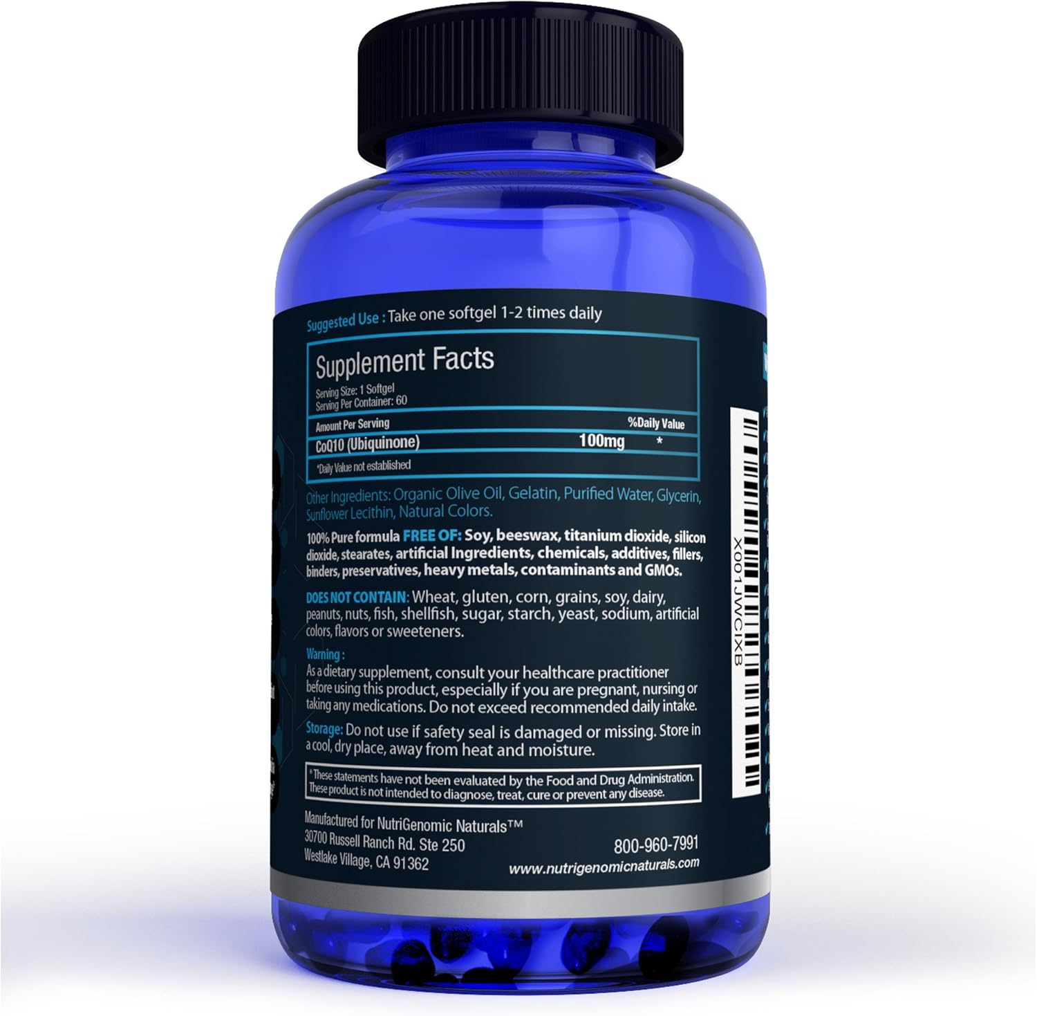 Highly Absorbable NutriGenomic Naturals CoQ10 Softgels with Organic Olive Oil - 100mg Ubiquinone & Ubiquinol for Heart Health & Energy Boost - 60 Count