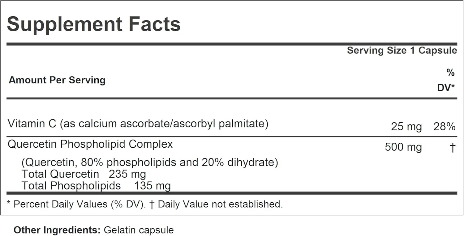 Highly Absorbable Quercetin Phospholipid Complex Capsules - 500mg, Heart & Immune Support