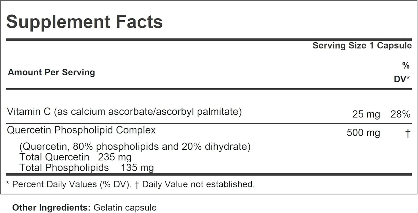 Highly Absorbable Quercetin Phospholipid Complex Capsules - 500mg, Heart & Immune Support