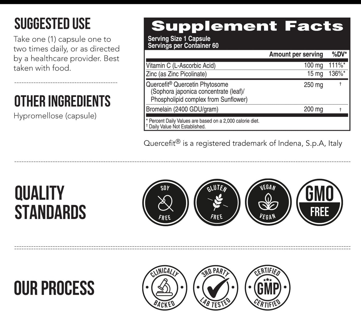 Highly Absorbable Quercetin Phytosome with Bromelain, Zinc & Vitamin C - 60 Capsules - Clinically Proven & Patented Formula by Triquetra Health