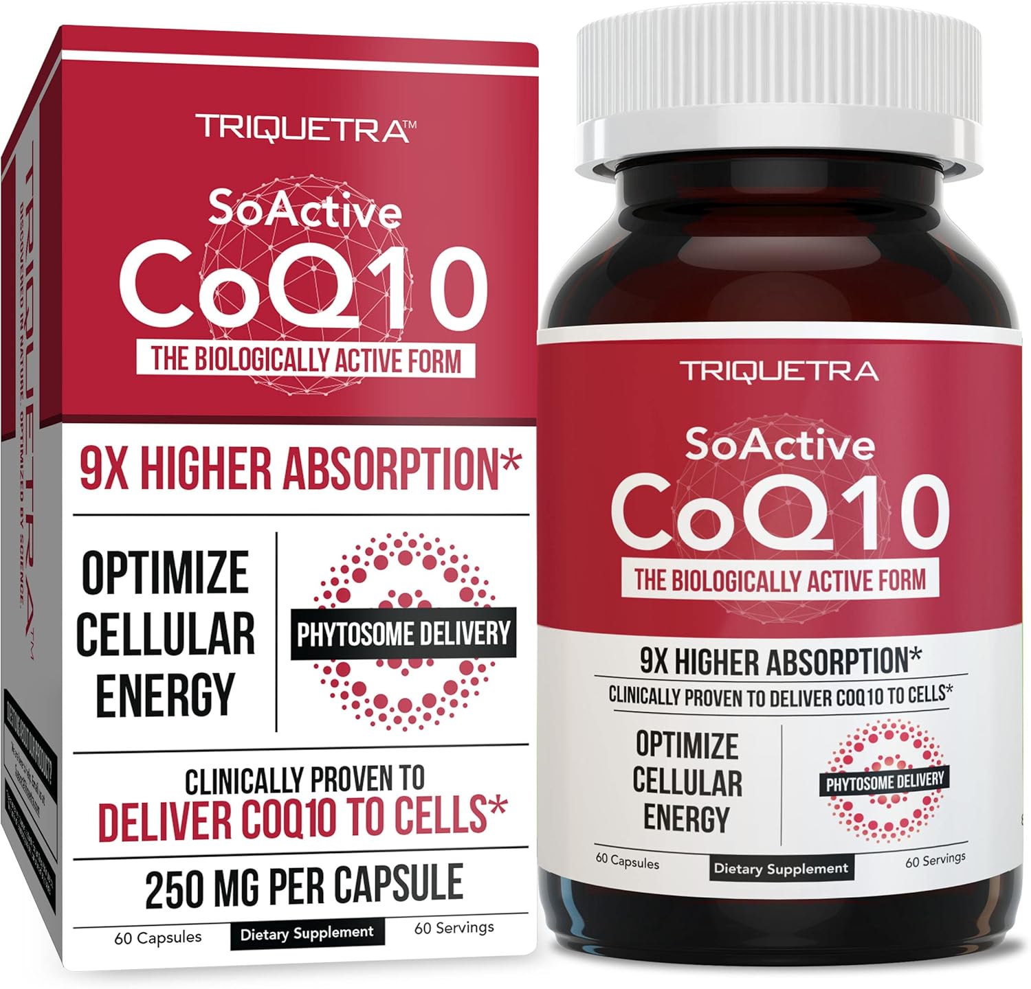 Highly Absorbable Triquetra Health SoActive CoQ10® 250 mg Capsules for Cellular Energy Production - Enhanced CoQ10 Phytosome Formula (60 Count)