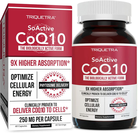 Highly Absorbable Triquetra Health SoActive CoQ10® 250 mg Capsules for Cellular Energy Production - Enhanced CoQ10 Phytosome Formula (60 Count)