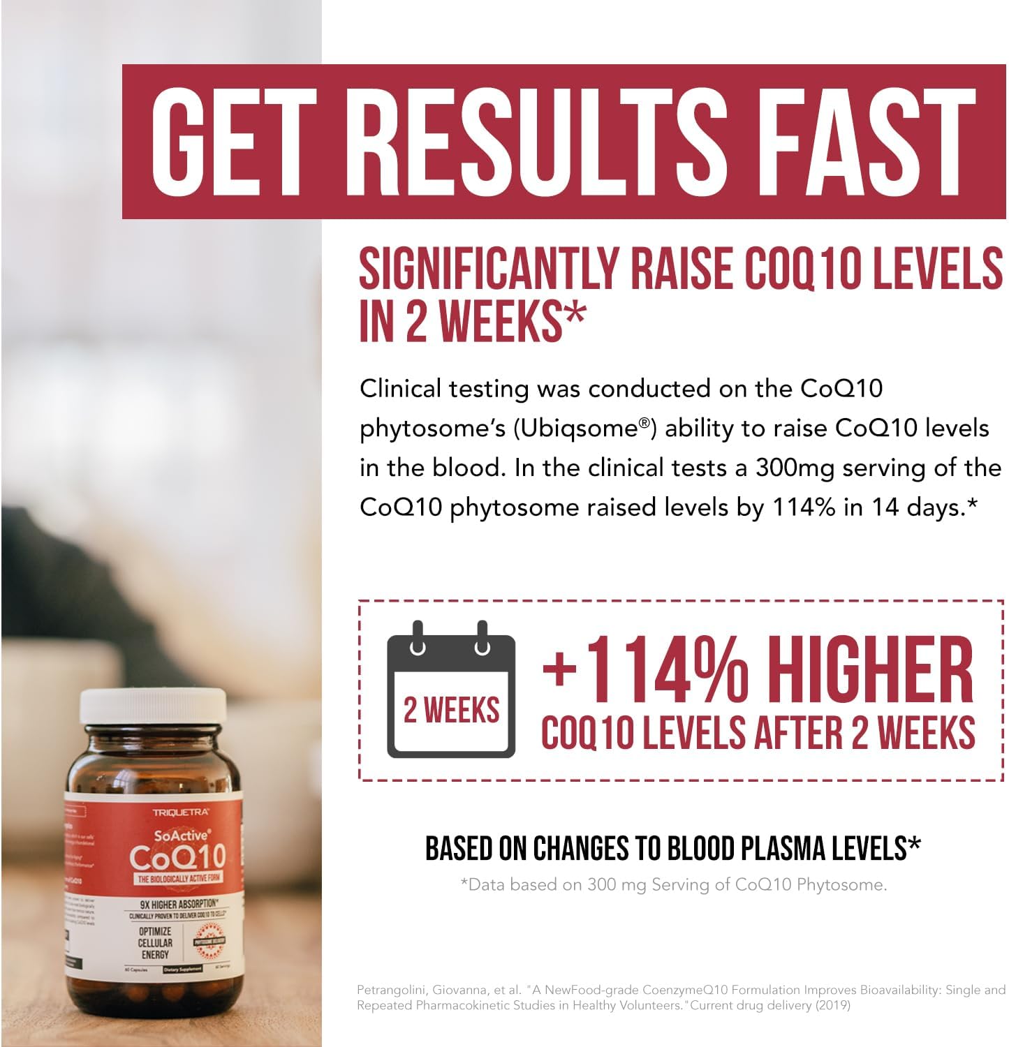 Highly Absorbable Triquetra Health SoActive CoQ10® 250 mg Capsules for Cellular Energy Production - Enhanced CoQ10 Phytosome Formula (60 Count)