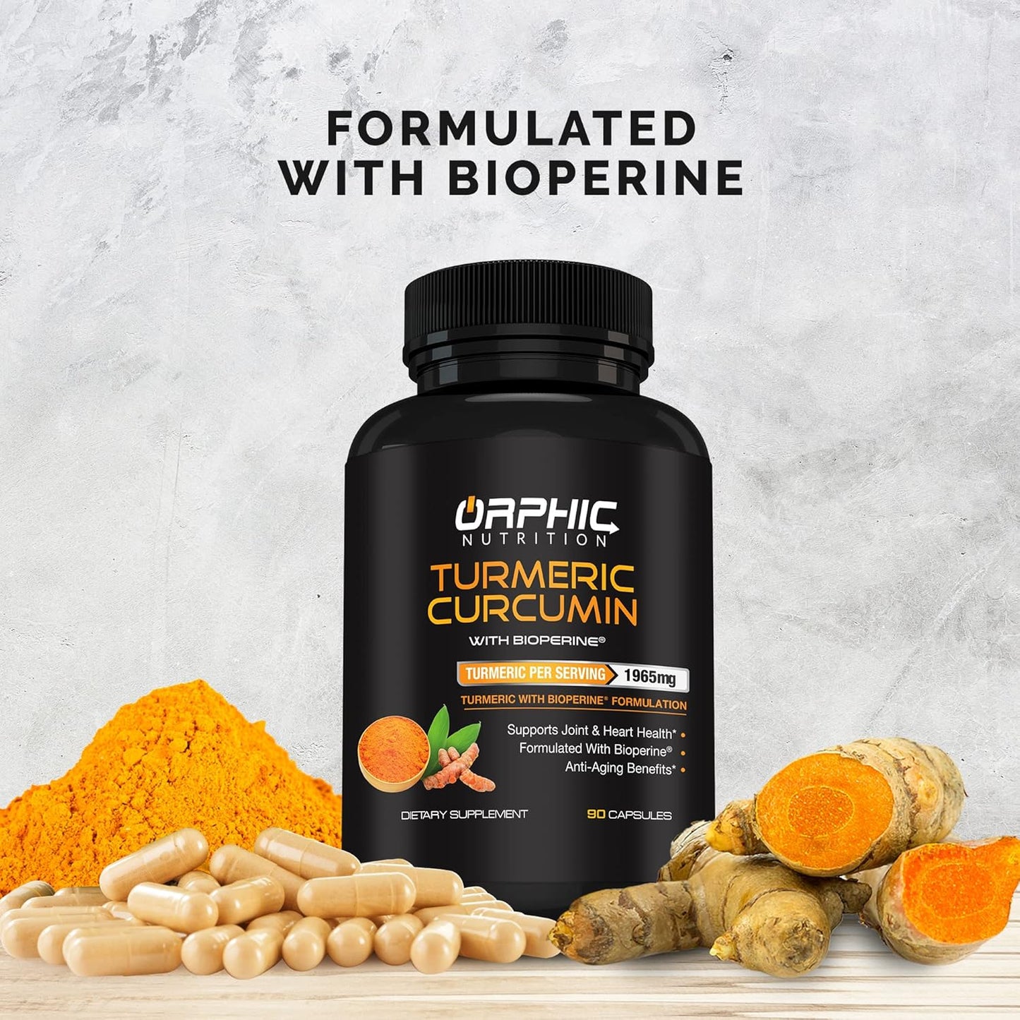Highly Absorbable Turmeric Curcumin with Bioperine for Joint Health - Maximum Strength Formula with Black Pepper Extract - 1965MG - 90 Capsules