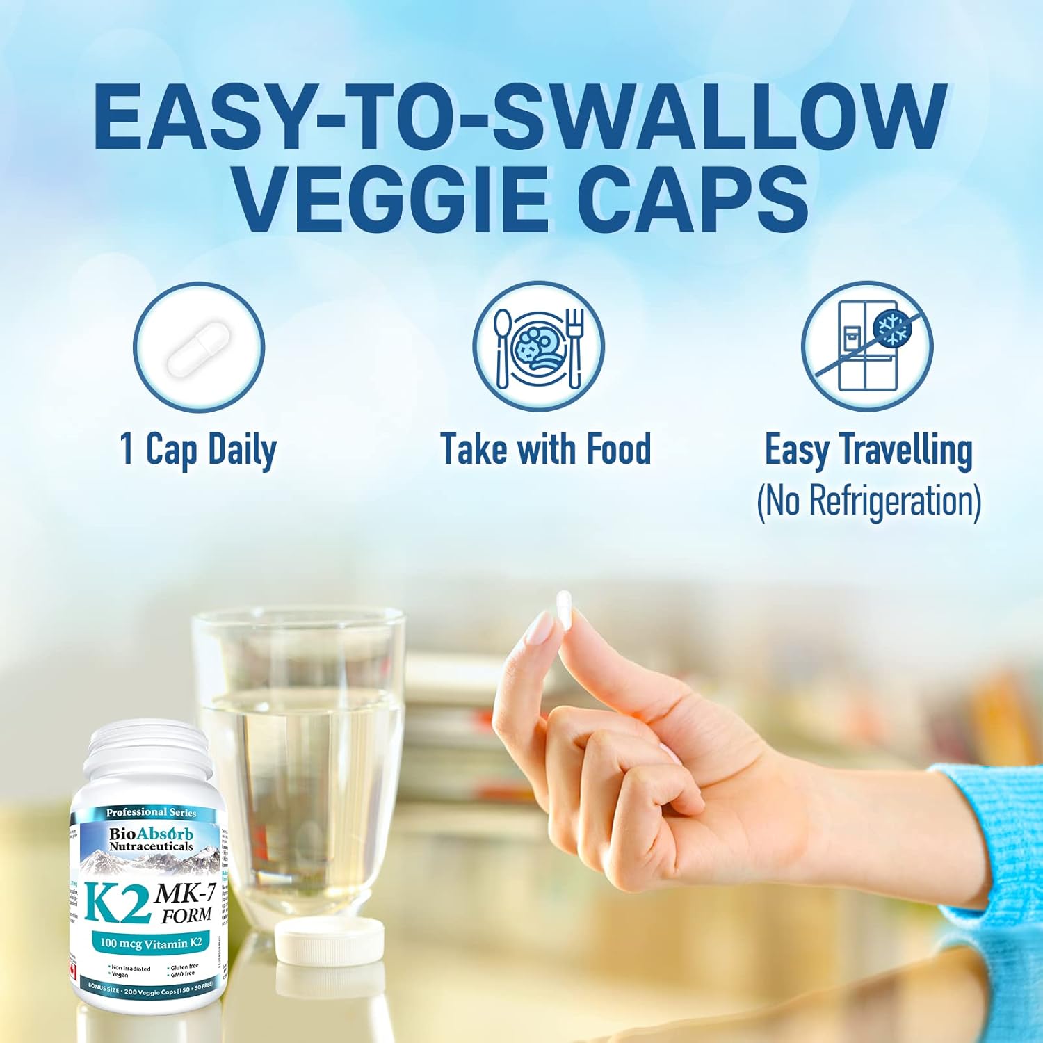 Highly Absorbable Vitamin K2 MK-7 Supplement, 100 mcg, 200-Day Supply (200 Veggie Capsules) by Bio Absorb Nutraceuticals