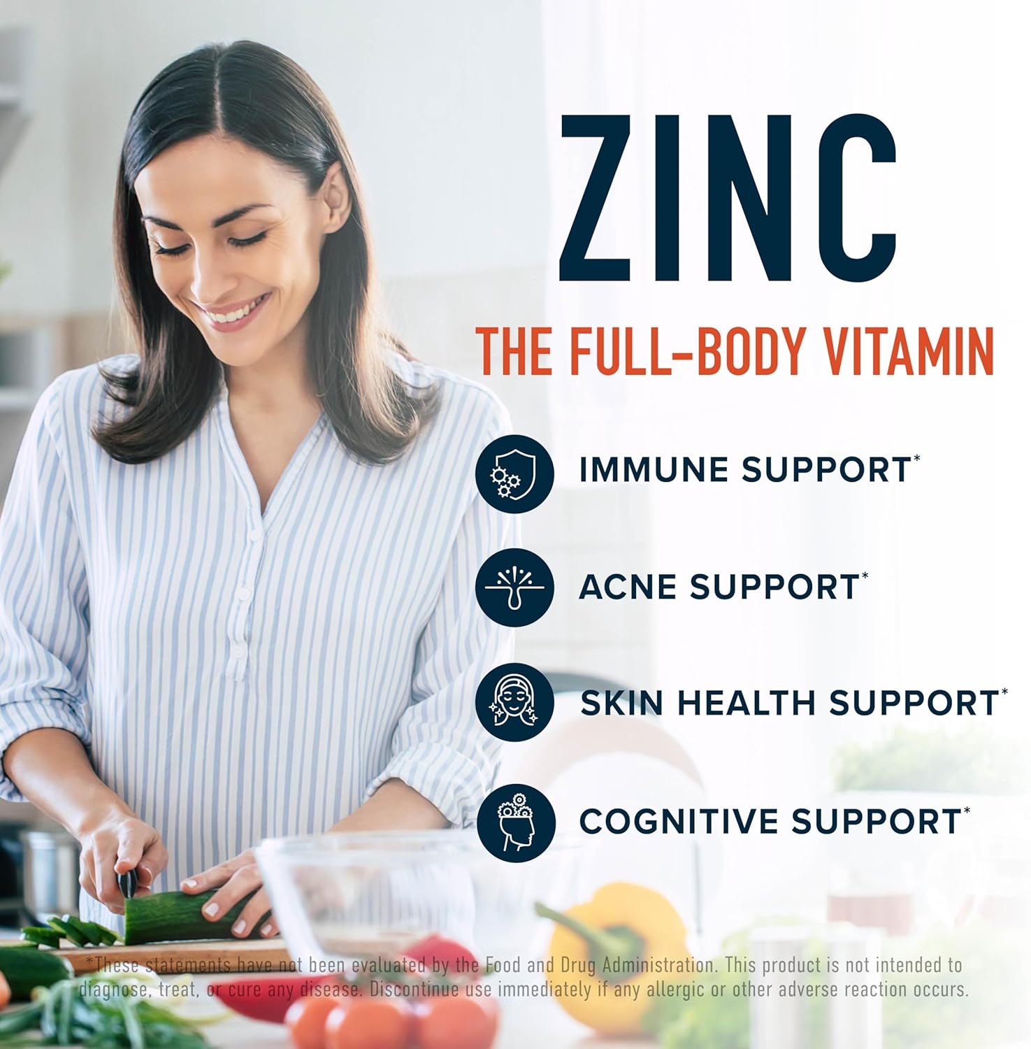 Highly Absorbable Zinc Bisglycinate Supplement for Immune & Acne Support | With Chelated Copper & Vitamin B6 | Vegan, Gluten-Free | 60 Capsules