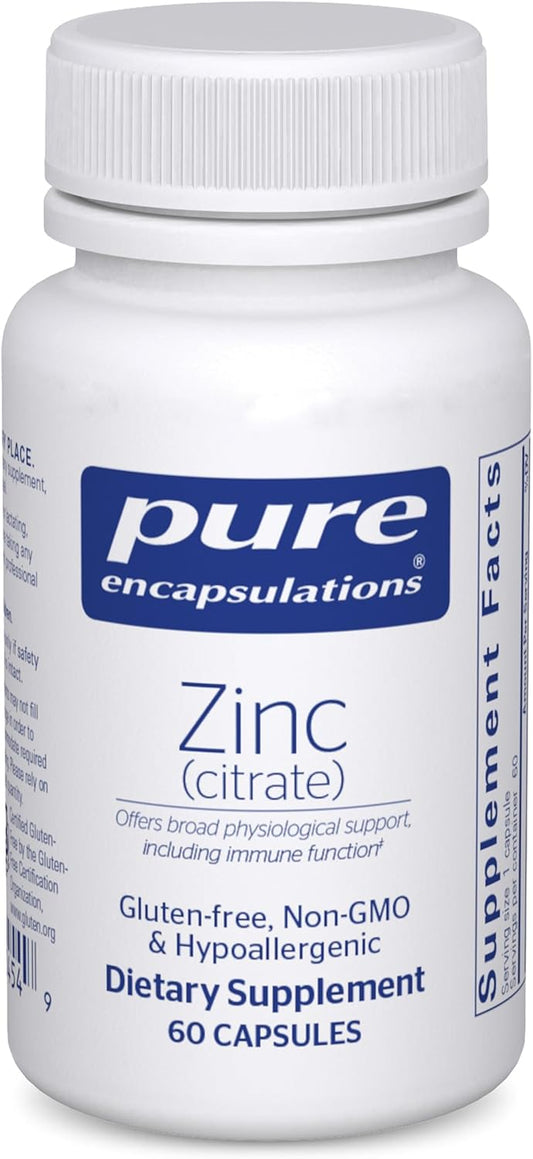 Highly Absorbable Zinc Citrate Supplement for Immune System Support - Vegan & Non-GMO - 60 Capsules