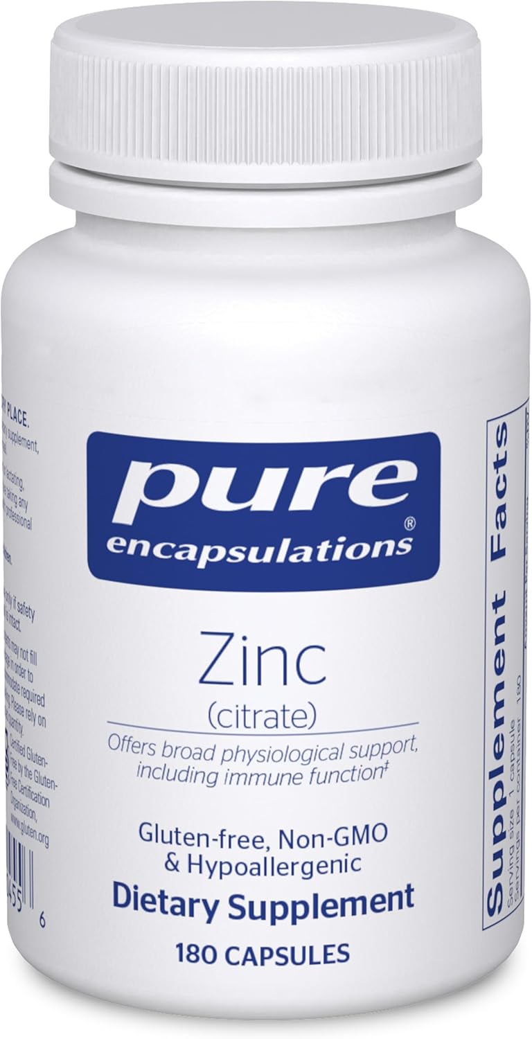 Highly Absorbable Zinc Citrate Supplement for Immune System Support - Vegan & Non-GMO - 180 Capsules - Pure Encapsulations