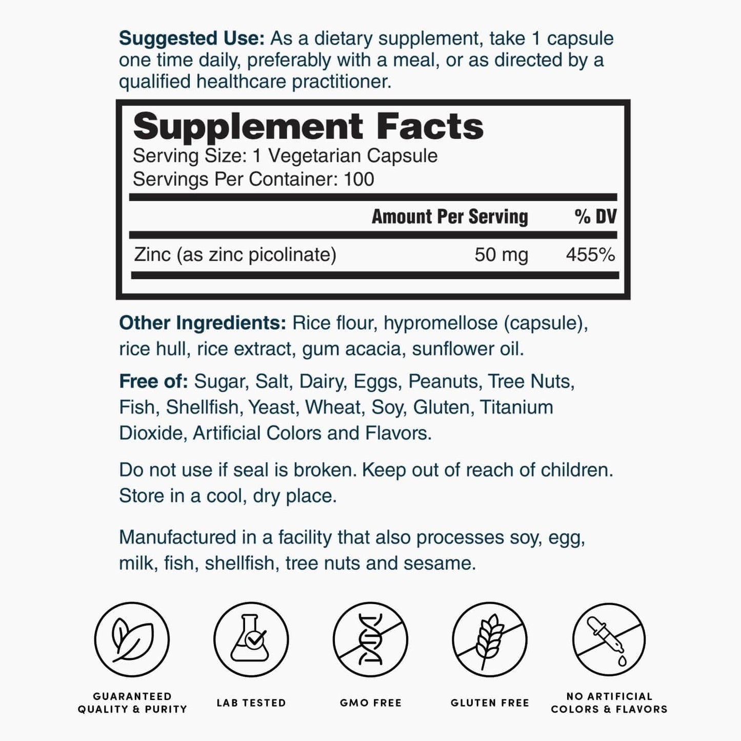 Highly Absorbable Zinc Picolinate Supplement 50mg - 100 Capsules (3 Month Supply) by Nature's Lab