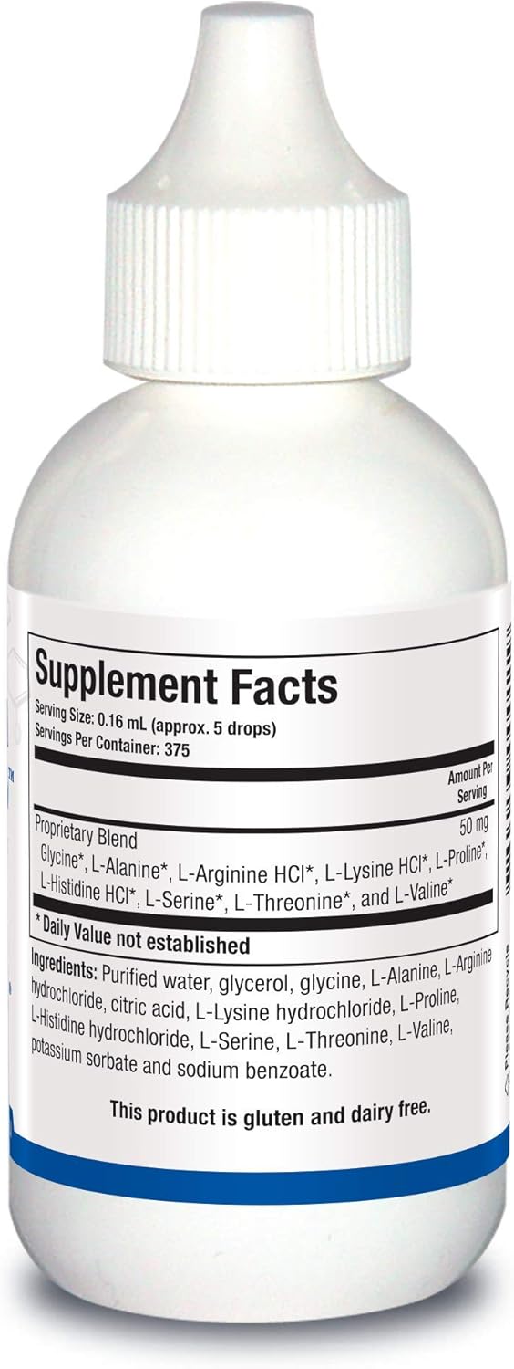 Highly Absorbed Amino Acid Quick Sorb Liquid Formula with Glycine, L Alanine, L Arginine HCl, and More - 2 Fluid Ounces