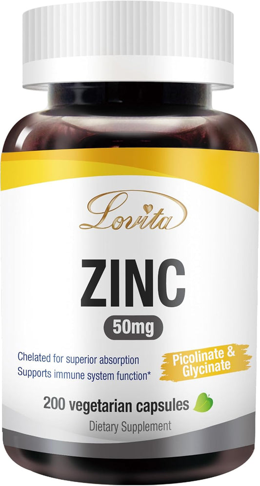 Highly-Absorbed Zinc Chelate Supplements | 50mg | Vegan, Gluten Free, Non-GMO | Immune, Antioxidant Support | Healthy Skin | 200 Capsules