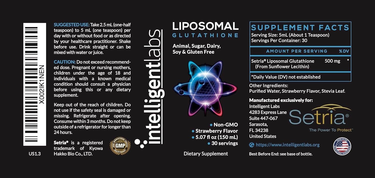 Highly Advanced Liposomal Glutathione Liquid Supplement - 500MG per Serving Organic Antioxidant with Reduced Setria - 30 Servings