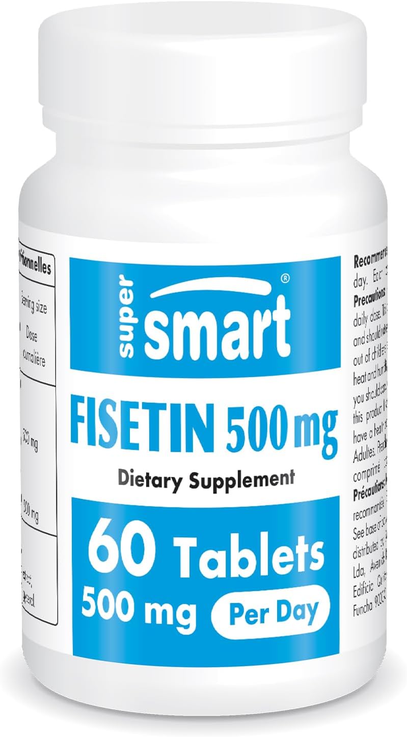 Highly Bioavailable Fisetin 500mg Supplement for Senolytic Activation - Easy-to-Take 98% Pure Polyphenol Tablets - Non-GMO & Gluten Free - 60 Count