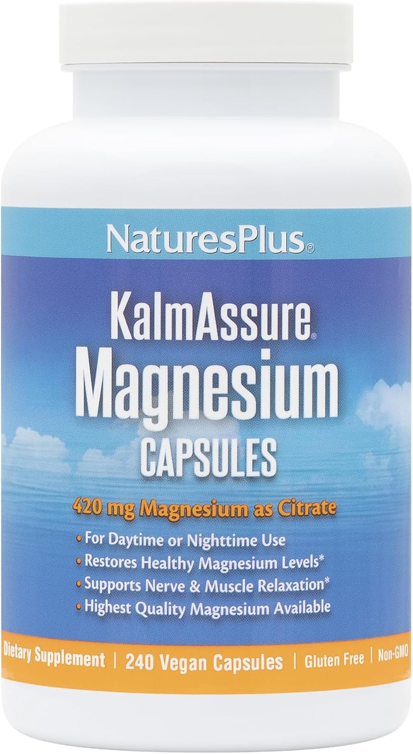 Highly Bioavailable Magnesium Citrate Capsules - Natures Plus KalmAssure - 240 Vegan Capsules - Supports Nerve & Muscle Relaxation - 60 Servings