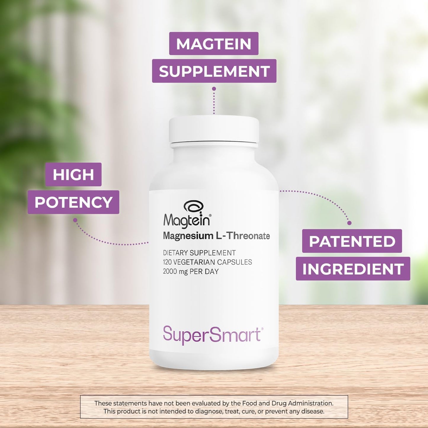 Highly Bioavailable Magnesium Threonate Supplement - 2000mg Daily Dose - Patented Magtein Formula for Brain Health - Non-GMO, Gluten Free - 120 Capsules