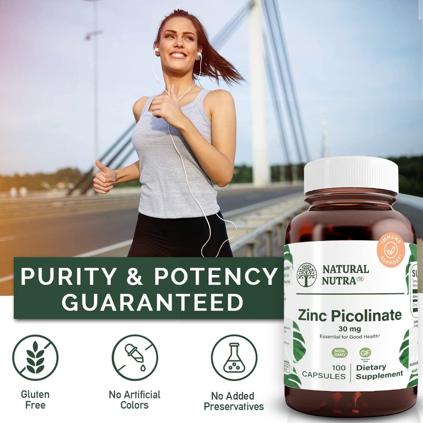 Highly Bioavailable Natural Nutra Zinc Picolinate 30mg Capsules for Growth, Immune Support, Skin Health, Metabolic System - 100 Count