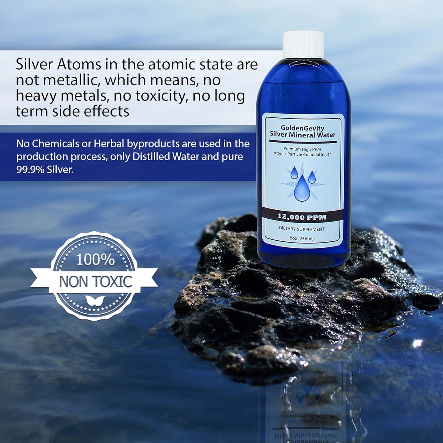 Highly Concentrated 12,000 PPM Bioactive Atomic Colloidal Silver - 16 oz Bottle for Immune Support | Non-Toxic & Non-GMO Trace Minerals