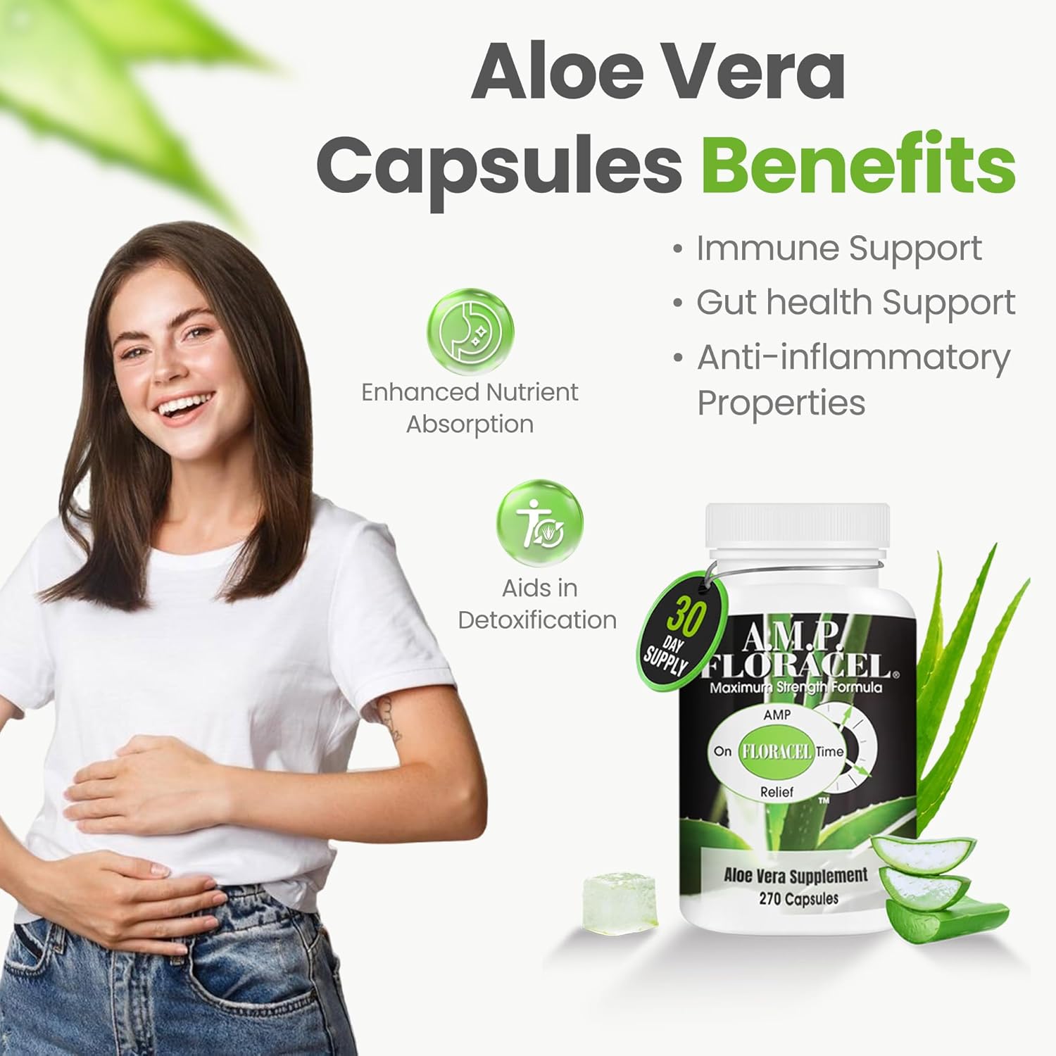 Highly Concentrated Aloe Vera Supplement for Gut Health and Digestive Wellness - AMP Floracel Aloe Mucilaginous Polysaccharides and Soy Lecithin Powder