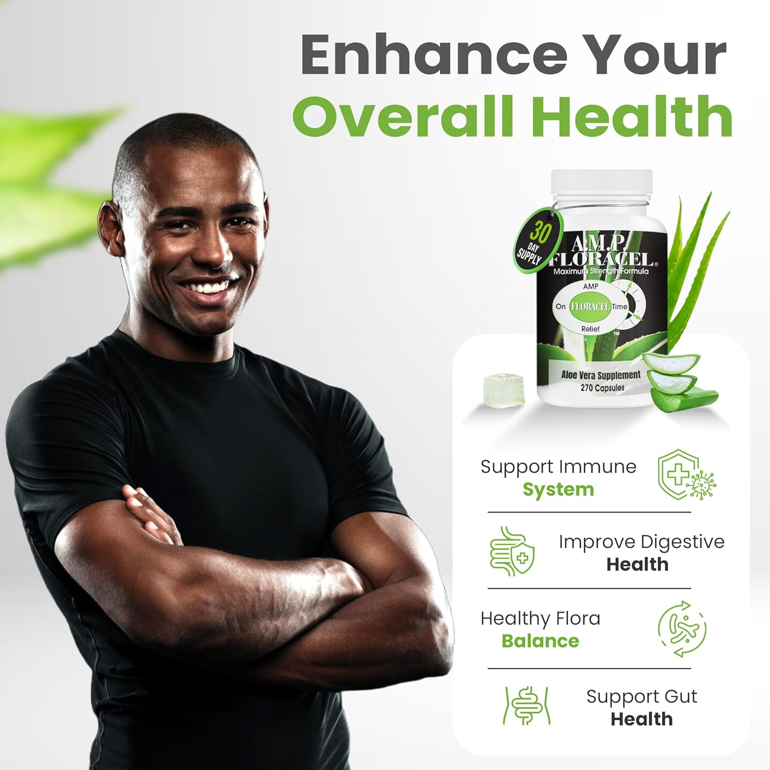 Highly Concentrated Aloe Vera Supplement for Gut Health and Digestive Wellness - AMP Floracel Aloe Mucilaginous Polysaccharides and Soy Lecithin Powder