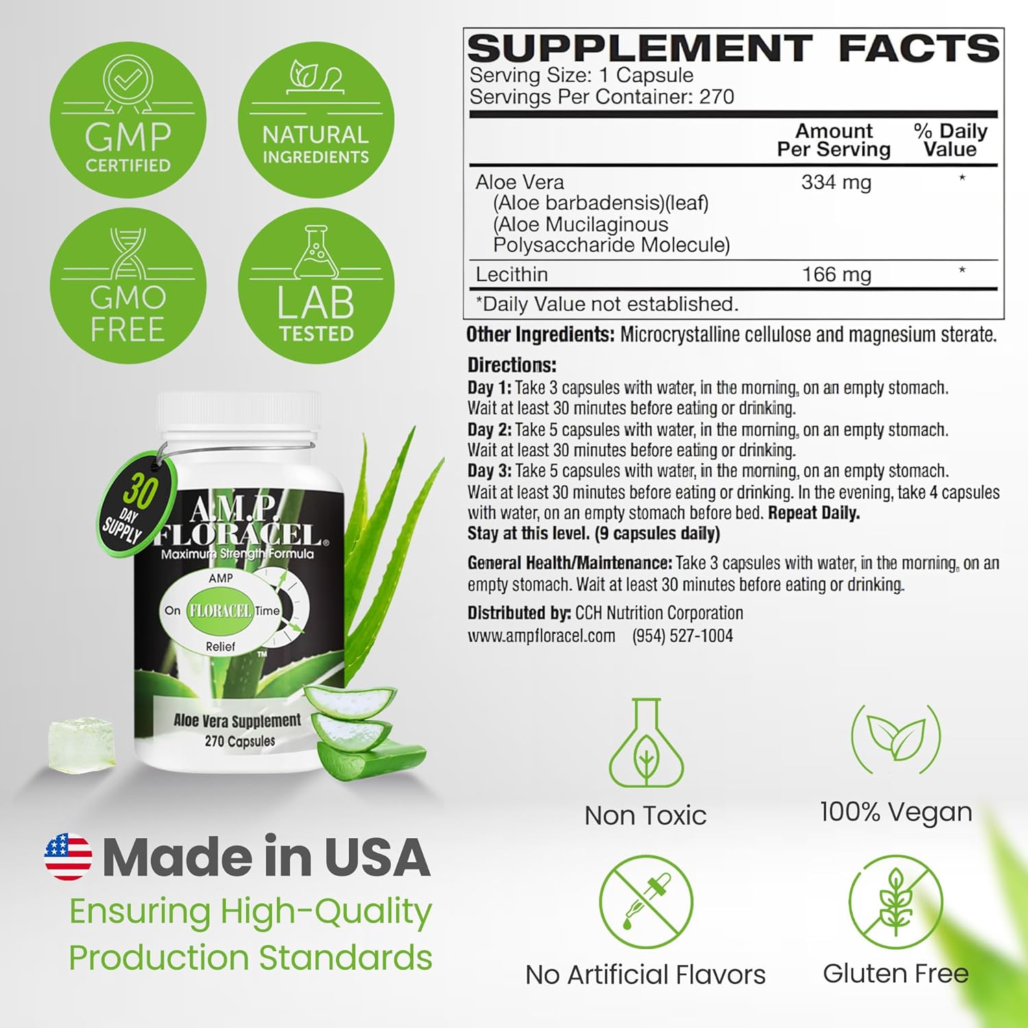 Highly Concentrated Aloe Vera Supplement for Gut Health and Digestive Wellness - AMP Floracel Aloe Mucilaginous Polysaccharides and Soy Lecithin Powder
