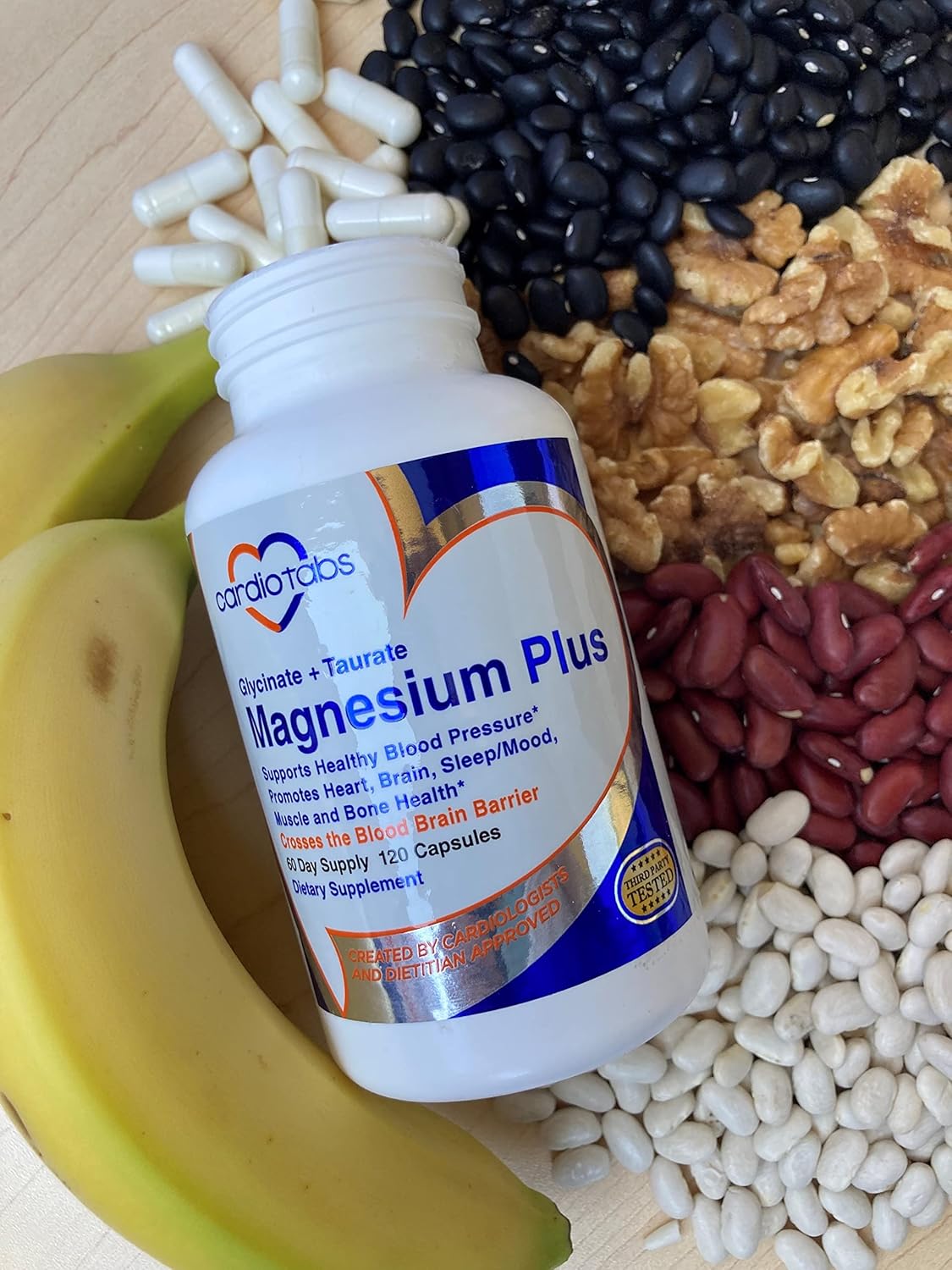 Highly Concentrated CardioTabs Magnesium Plus Capsules - Supports Blood Pressure, Heart Health, Brain Function, Sleep, and Mood - 200mg Magnesium Glycinate & Taurate - 120 Count