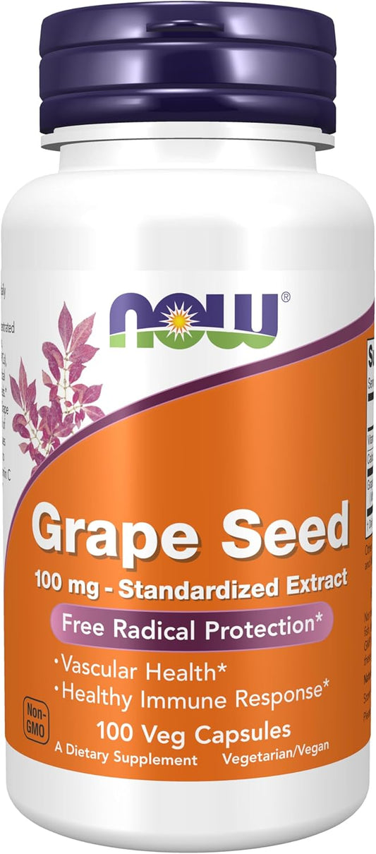 Highly Concentrated Grape Seed Extract with 90% Polyphenols & Vitamin C - 100mg, 100 Veg Capsules by NOW Foods