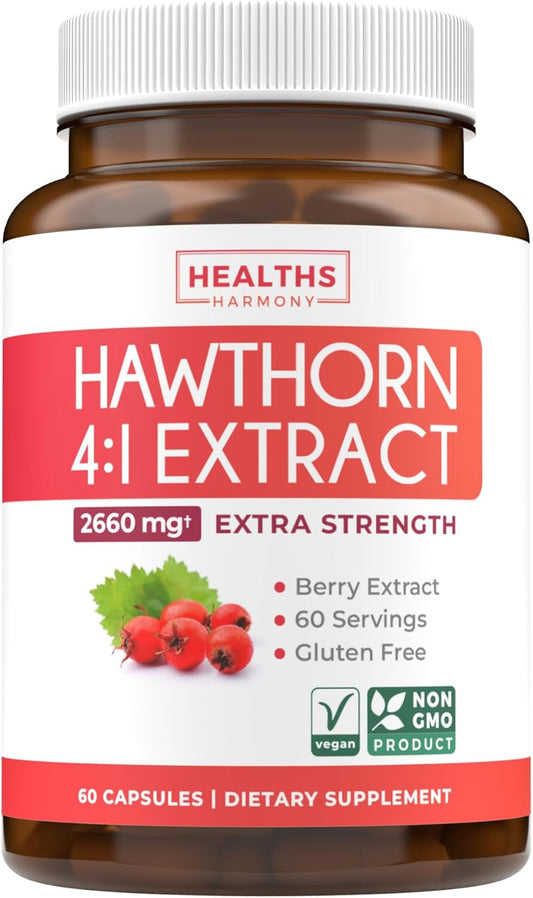 Highly Concentrated Hawthorn Berry Extract Capsules for Heart and Digestive Health - Vegan, Non-GMO, Gluten Free - 2 Month Supply of Potent Supplement by Healths Harmony