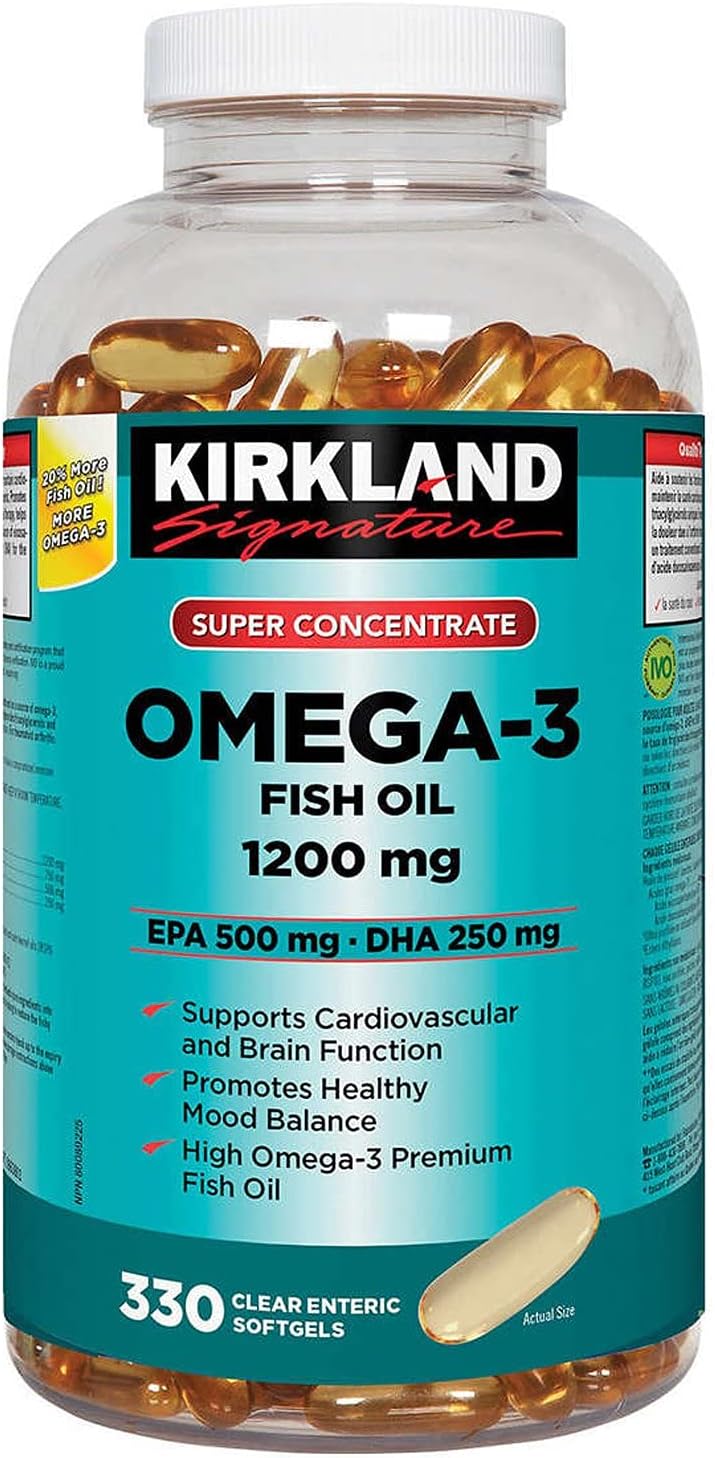 Highly Concentrated Omega-3 Fish Oil Softgels with Enteric Coating - 1200mg, EPA 500mg, DHA 250mg - 330 Count