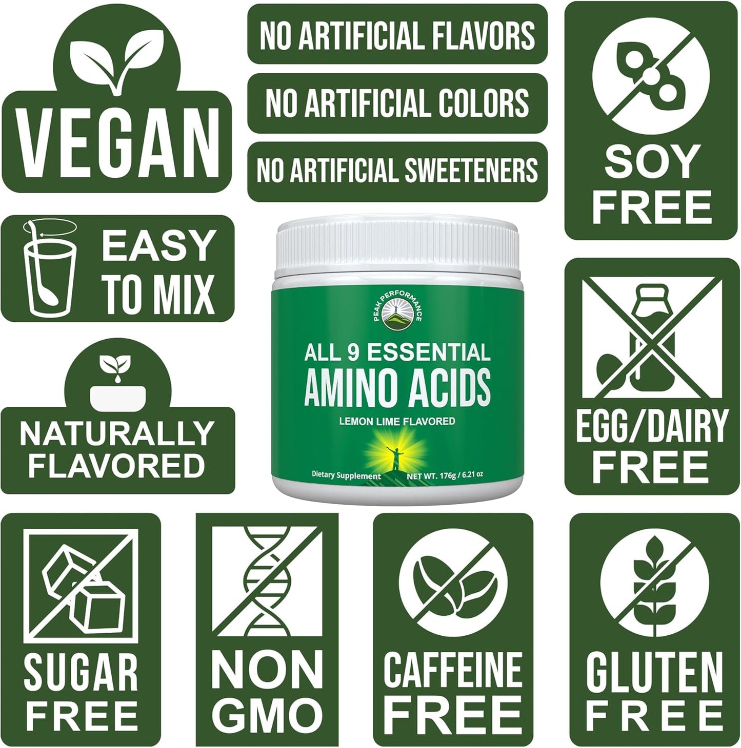 Highly Effective All 9 Essential Amino Acids Powder with Clinical Studies - Boost Energy and Muscle Growth with Pre/Post Workout EAA Supplement. Lemon Lime Flavor.