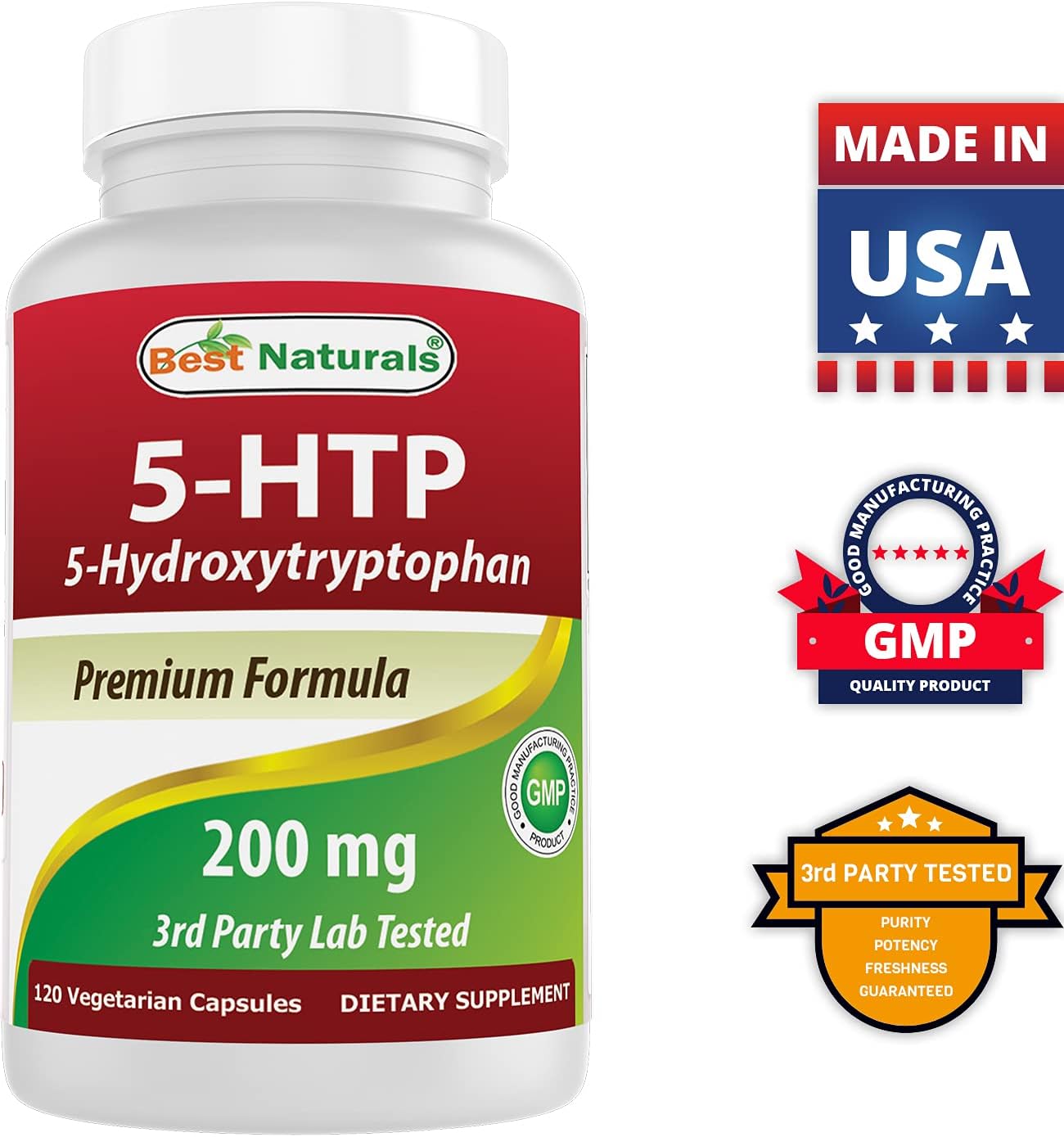 Highly Effective Best Naturals 5-HTP 200 mg with NAC 600 mg - N Acetyl Cysteine Supplement