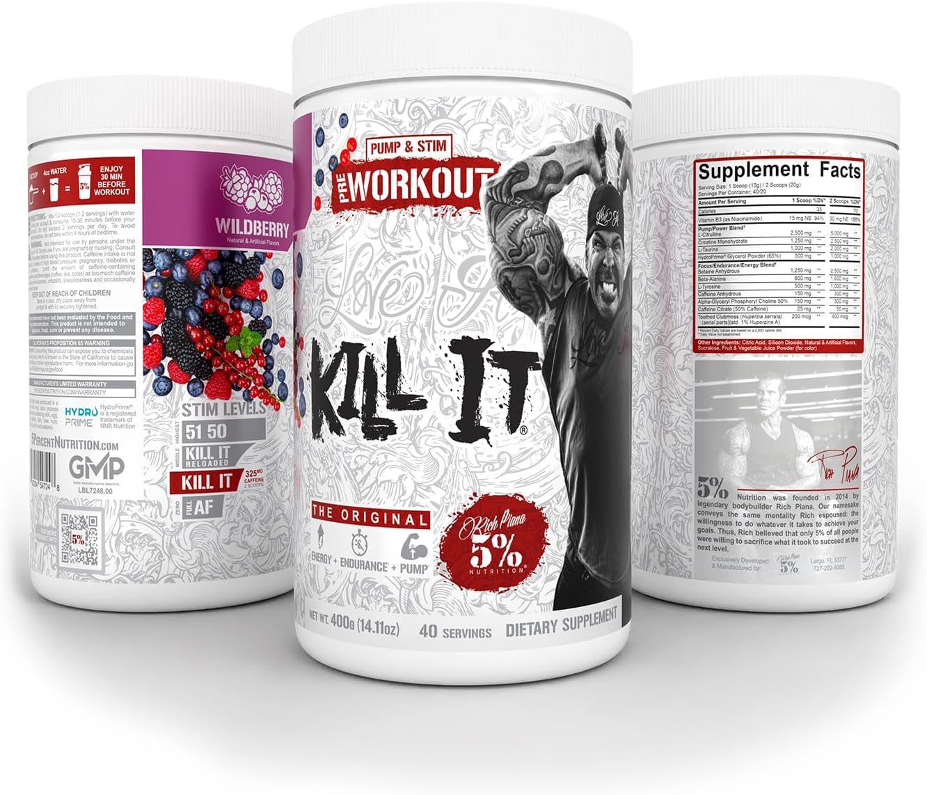 Highly Effective Pre-Workout Powder with Creatine, Caffeine, Beta Alanine, and Hydroprime Glycerol for Pump, Strength, and Endurance - 14.11 oz, 40 Servings (Wildberry Flavor)