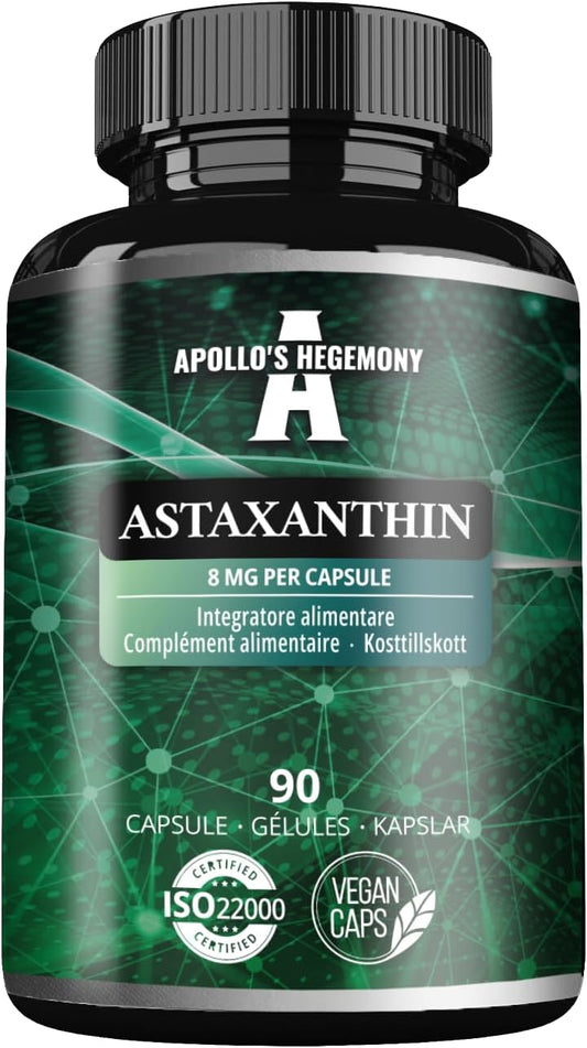 Highly Potent 8mg Astaxanthin from Haematococcus Pluvialis - 90 Vegan Capsules - Antioxidant Supplement for 3 Months