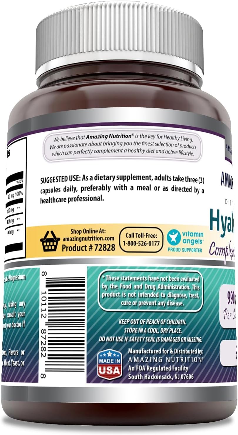 Highly Potent Hyaluronic Acid Complex with MSM, Collagen, and Vitamin C - 990mg - 90 Capsules - Non-GMO - Gluten Free - USA Made