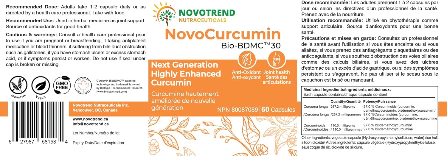 Highly Potent Next Generation BIOBDMC NovoCurcumin - 60 Capsules
